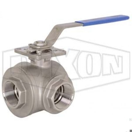 Dixon 3-Way Industrial Ball Valve, 1/2 in, FNPT, Stainless Steel Body BV3IGLF-0501-A